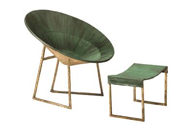 ISABELLE DE BORCHGRAVE GREEN CHAIR AND FOOTSTAND