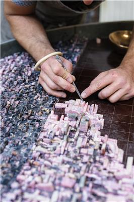 ADO CHALE PIERRE CHALE RHODOCHROSITE MOSAIC TABLE DESIGN CREDIT GILLES VAN DEN ABEELE