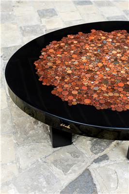 ADO CHALE MOSAIC TABLE WITH CARNELIAN AGATE LOZENGES 