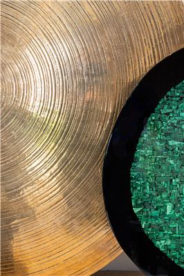 ADO CHALE TABLE IN CAST BRONZE GOUTTE D EAU MODEL AND TABLE IN MALACHITE MOSAIC CREDIT GILLES VAN DEN ABEELE