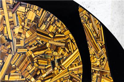 ADO CHALE TABLE IN TIGER S EYE MOSAIC AND BLACK RESIN MONOGRAM MODEL   