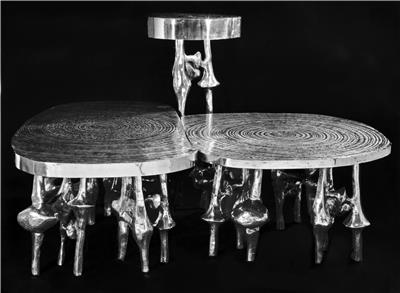 ADO CHALE TABLE ON BIOMORPHIC LEGS IN CAST ALUMINUM CREDIT GILLES VAN DEN ABEELE