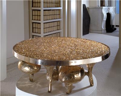 ADO CHALE TABLE ON BIOMORPHIC LEGS IN CAST BRONZE CITRINE TOPAZES CREDIT GILLES VAN DEN ABEELE